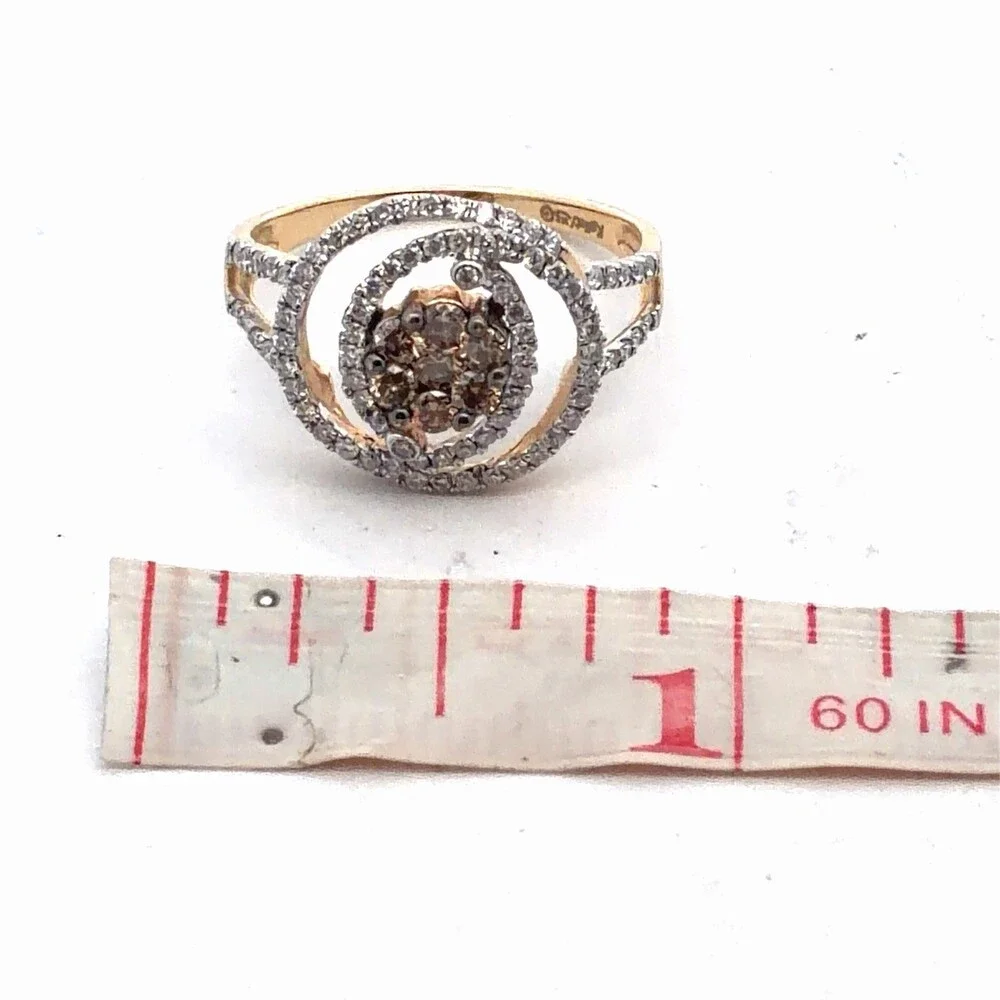 Designer Kallati 14K Yellow Gold Coco & White Diamond Floral Open Swirl Ring